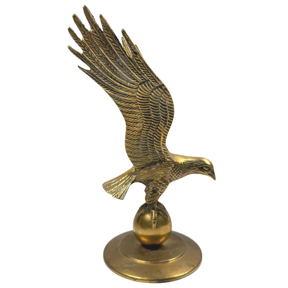 SOLID BRASS Leonard American Bald Eagle on Globe Statue Figurine 10.5" Vinage